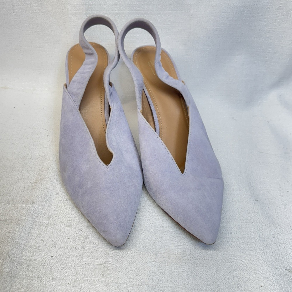 Lewit Slingback Pumps Womens 38 Lavender Suede Italian Kitten Heel Pointed‎ Toe